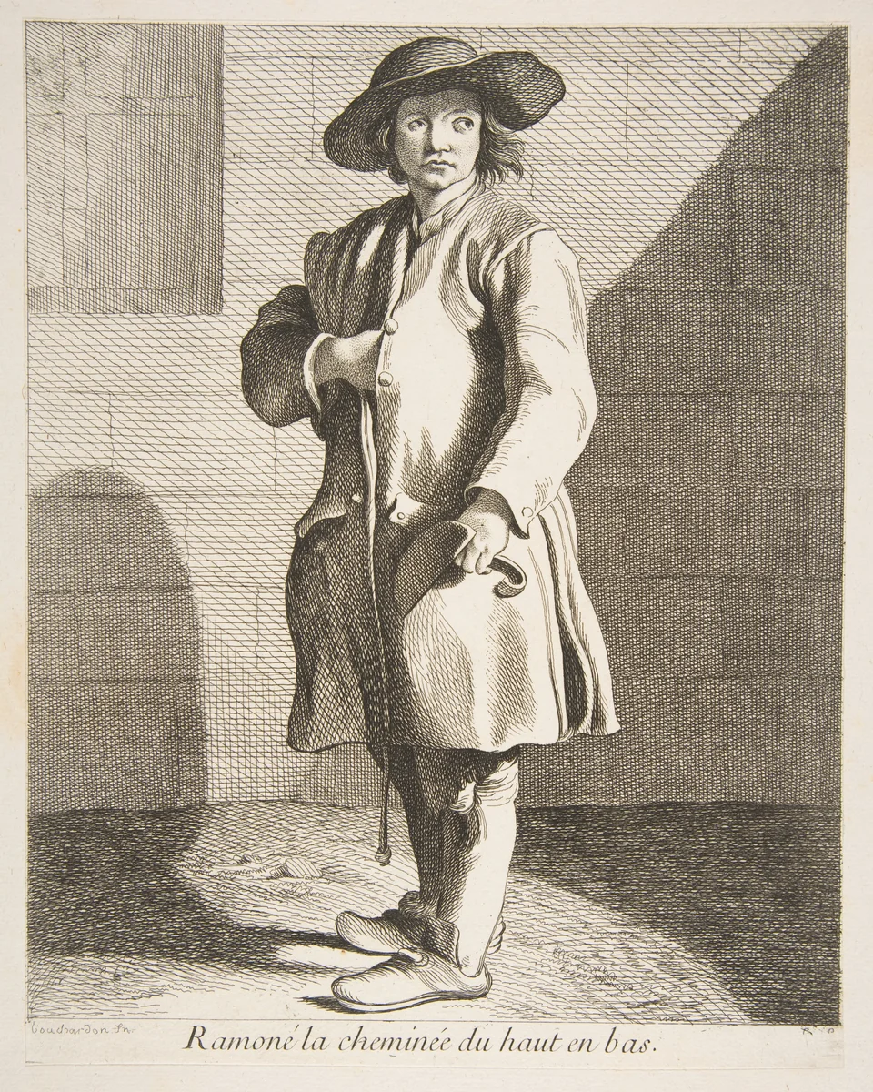 Chimney Sweep by Anne Claude Philippe de Tubières, print, 1737
