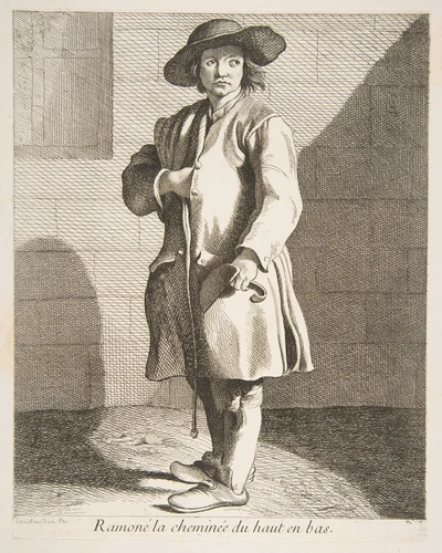 Chimney Sweep by Anne Claude Philippe de Tubières, print, 1737