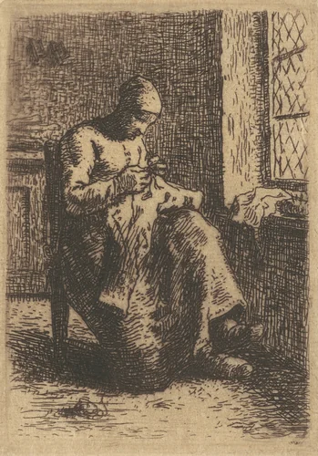 The Seamstress (La Couseuse) by Jean-François Millet, print, 1850-1860