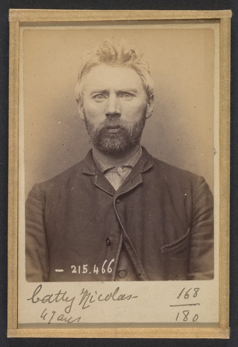 Catty. Nicolas, Pierre, François. 47 ans, né à Fressenneville (Somme). Mécanicien. Anarchiste. 10/3/94. by Alphonse Bertillon, photograph, 1894
