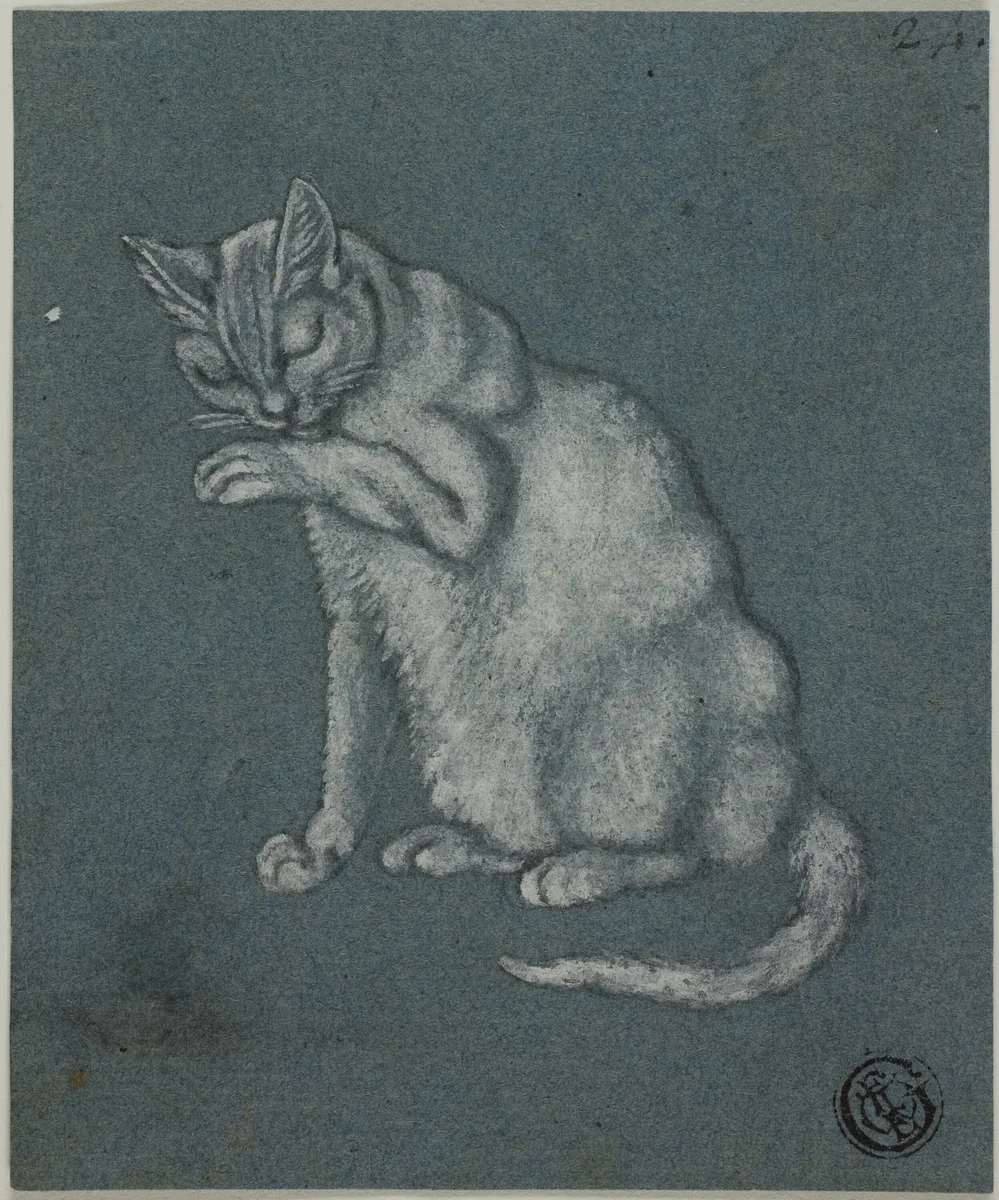 Cat Licking Paw by Unknown Artist, painting, 1800-1899