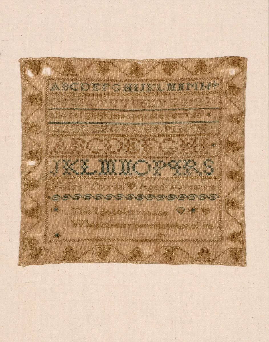 Sampler by Meliza Thornal, textile, 1801-1900