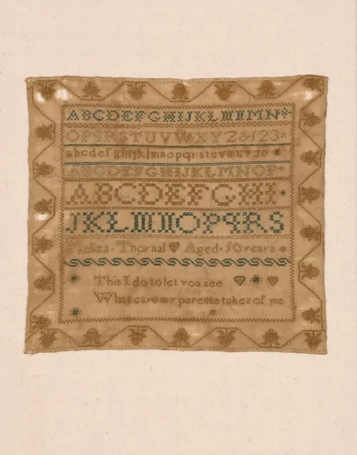 Sampler by Meliza Thornal, textile, 1801-1900