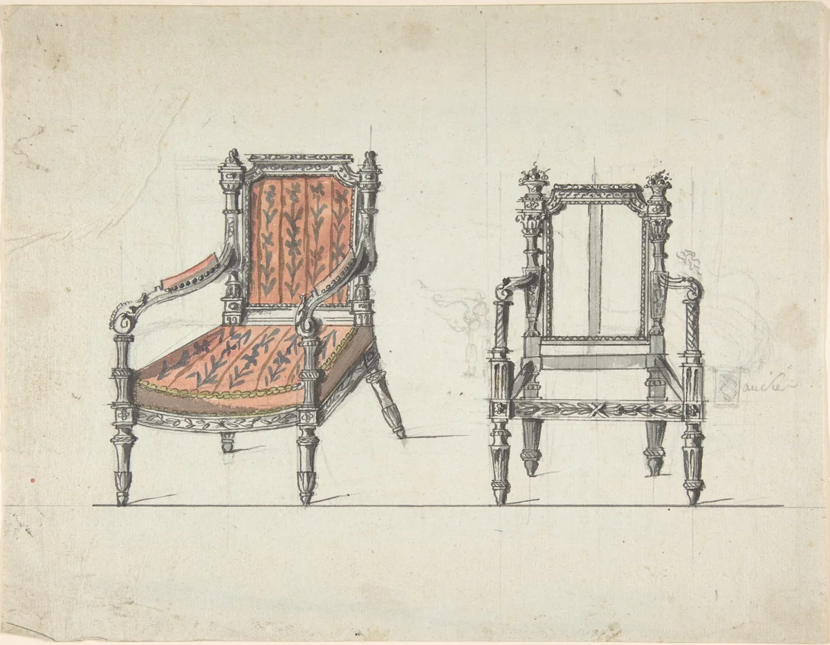 Two Carved-Wood Armchairs by anonymous, drawing, 1800-1900