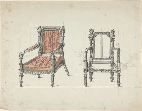 Two Carved-Wood Armchairs by anonymous, drawing, 1800-1900