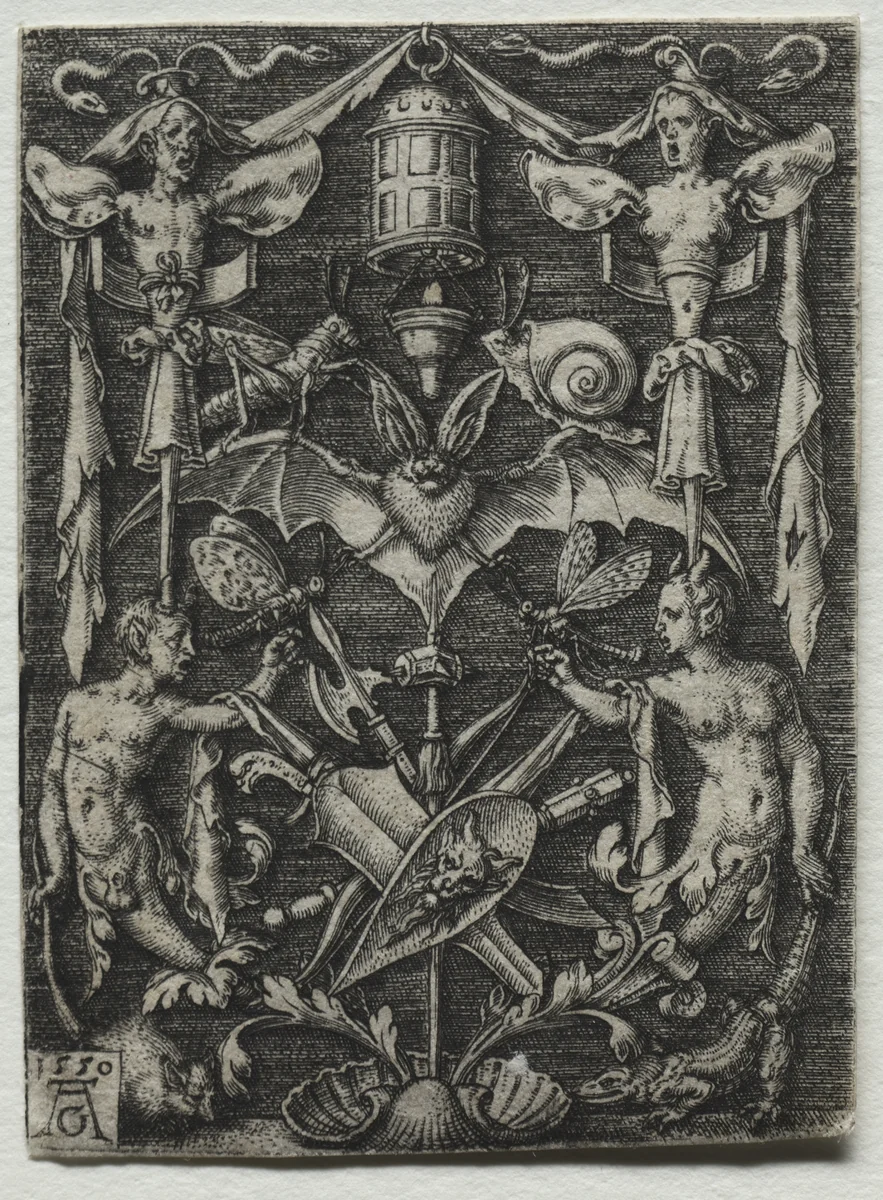 Ornament Design with a Bat in the Center by Heinrich Aldegrever, print, 1550
