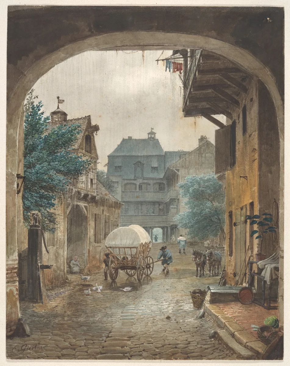 View into the Courtyard of an Inn at Colmar by Eduard Gaertner, drawing, 1821-1877