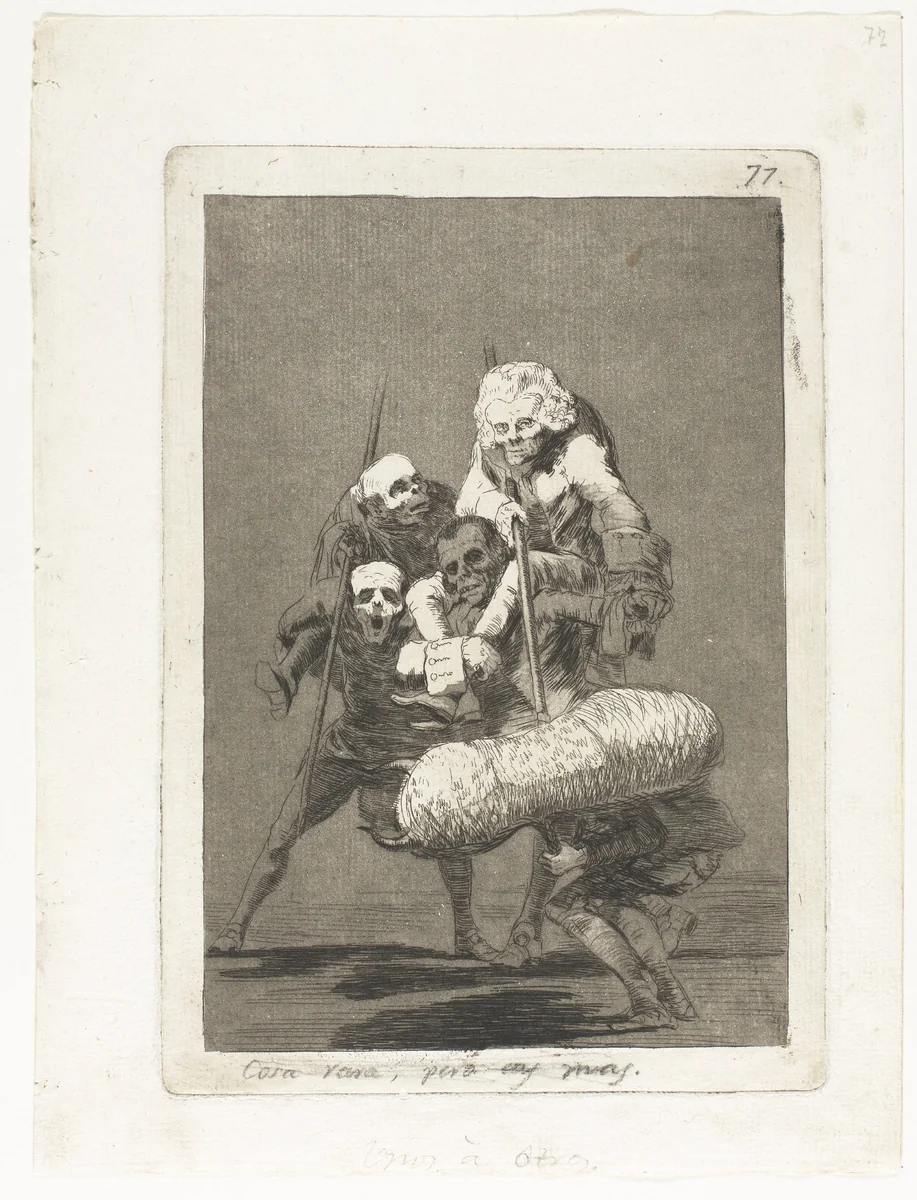 De een tegen de ander by Francisco de Goya, print, 1797-1799