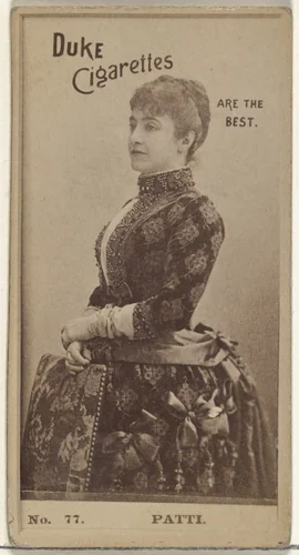 Card Number 77, Patti, from the Actors and Actresses series (N145-6) issued by Duke Sons & Co. to promote Duke Cigarettes by W. Duke, Sons & Co., photograph, 1880-1889