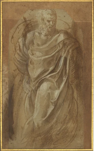 A Standing Man in Classical Drapery by Girolamo Muziano, drawing, 1544-1549