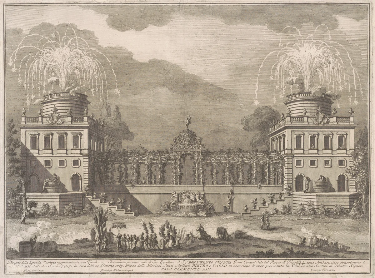 The Seconda Macchina for the Chinea of 1763: The Grape Harvest by Giuseppe Vasi, print, 1763