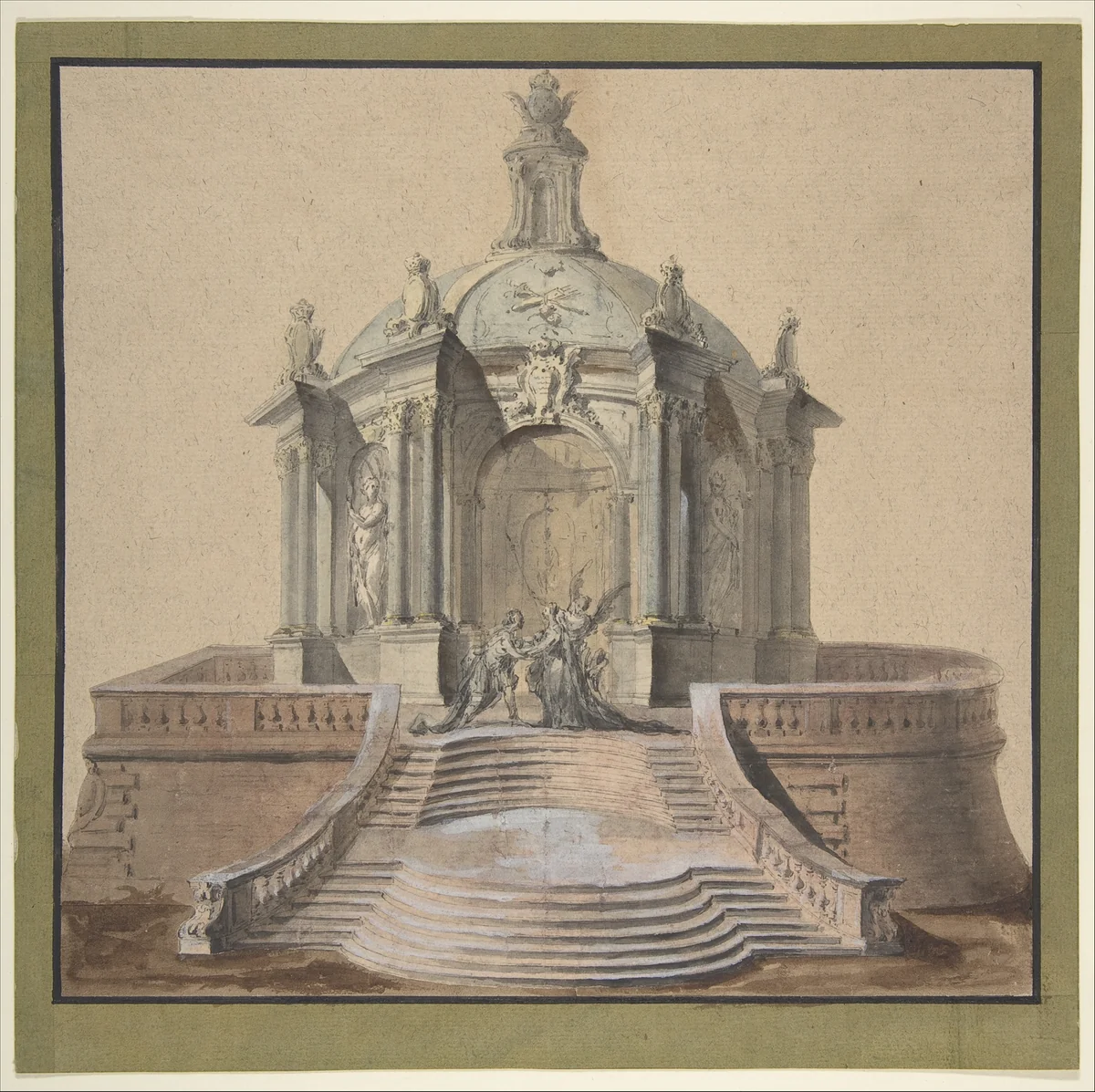 Design for Festival Architecture for an Entry into Paris for the King of Sweden, Frederick I of Hesse by Guillaume Thomas Raphaël Taraval, drawing, 1715-1750