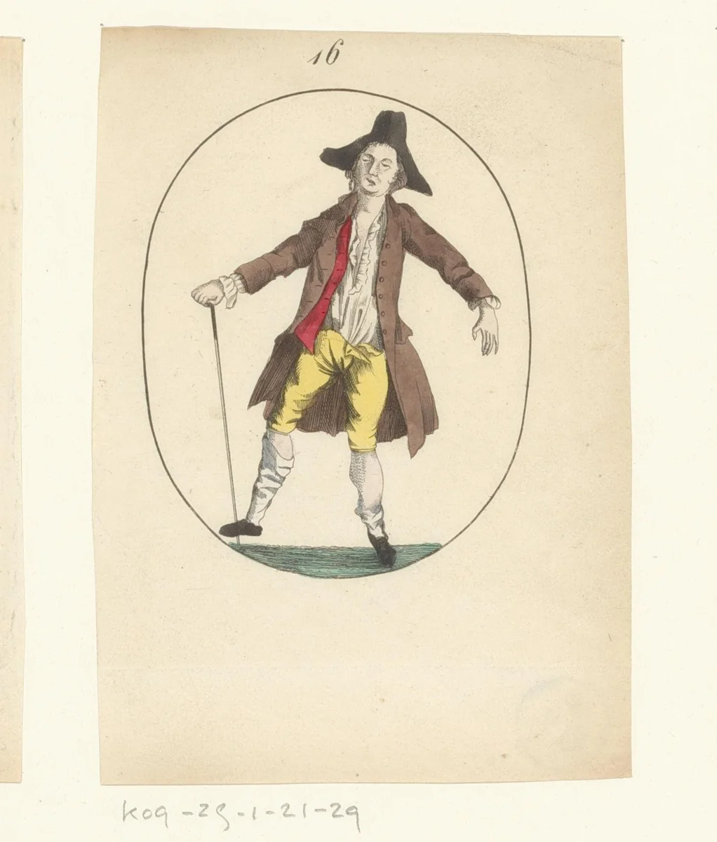 Dronken man met afgezakte kousen by anonymous, print, 1750-1849