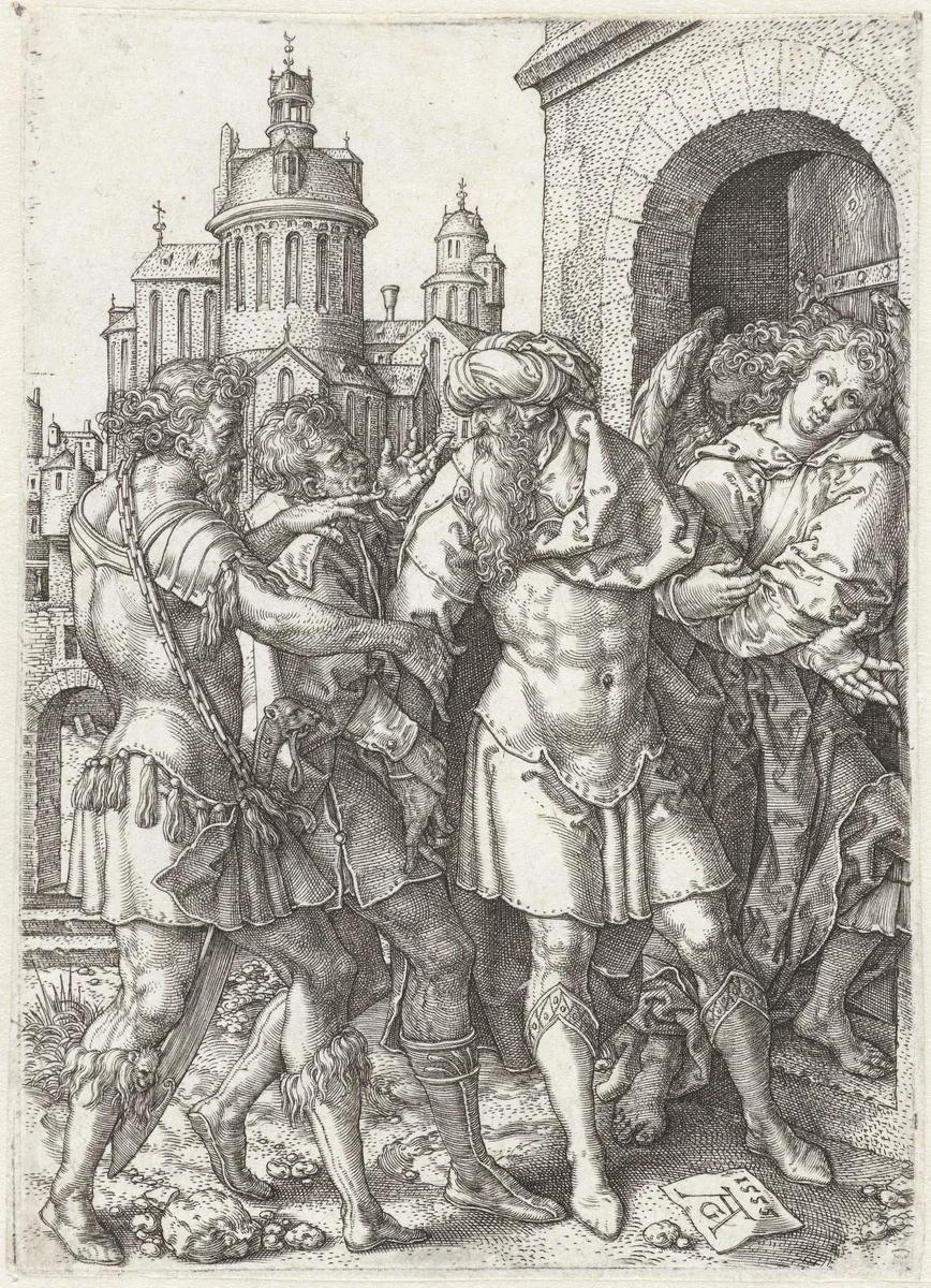 Lot voorkomt geweld tussen de inwoners van Sodom by Unknown, print, 1555