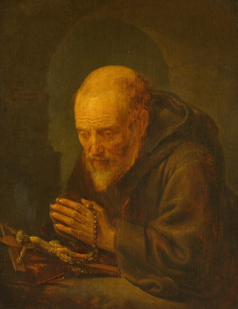 A Hermitin Prayer by Gerard Dou, painting, 1645-1675