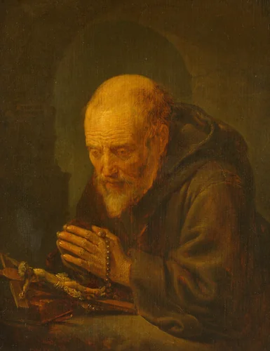 A Hermitin Prayer by Gerard Dou, painting, 1645-1675