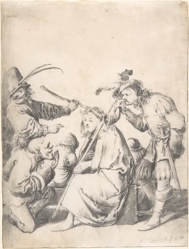 The Mocking of Christ by Pieter Jansz Quast, drawing, 1640