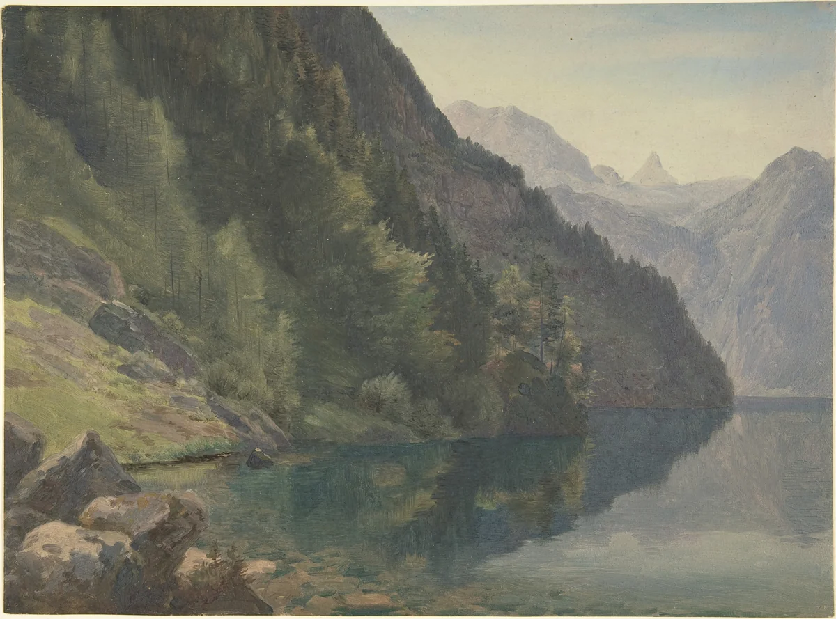 Wooded Shore at the King's Lake (Königssee) by Johann Heinrich Schilbach, drawing, 1800-1851