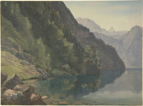 Wooded Shore at the King's Lake (Königssee) by Johann Heinrich Schilbach, drawing, 1800-1851
