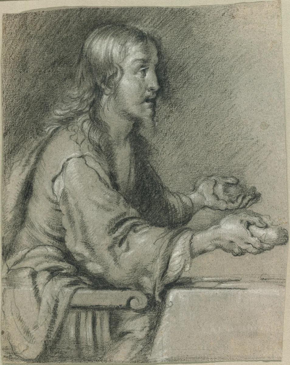 Christ at Emmaus Presenting the Bread by Bernardo Strozzi, drawing, 1630-1640