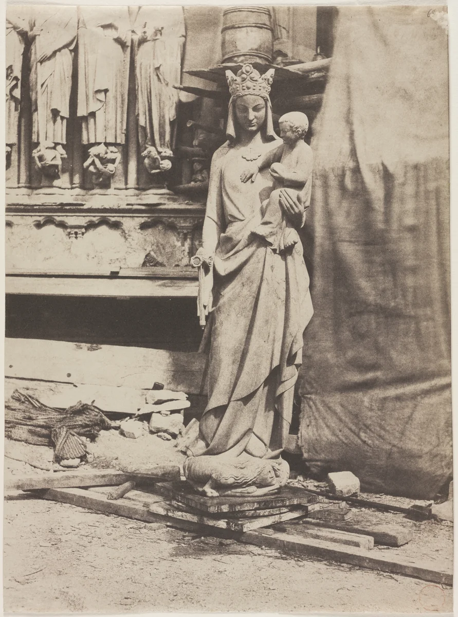 Statue of the Virgin, Notre Dame de Paris by Auguste Mestral, photograph, 1853