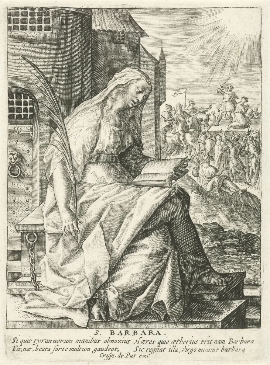 Heilige Barbara by Crispijn van de Passe, print, 1574-1637