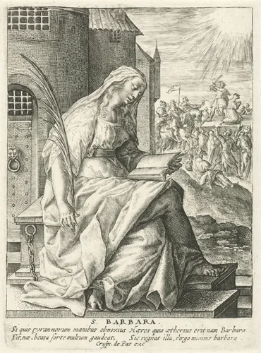 Heilige Barbara by Crispijn van de Passe, print, 1574-1637