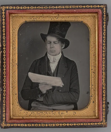 Untitled (Portrait of a Man Reading a Newspaper and Wearing a Top Hat) by Unknown maker, other, 1855