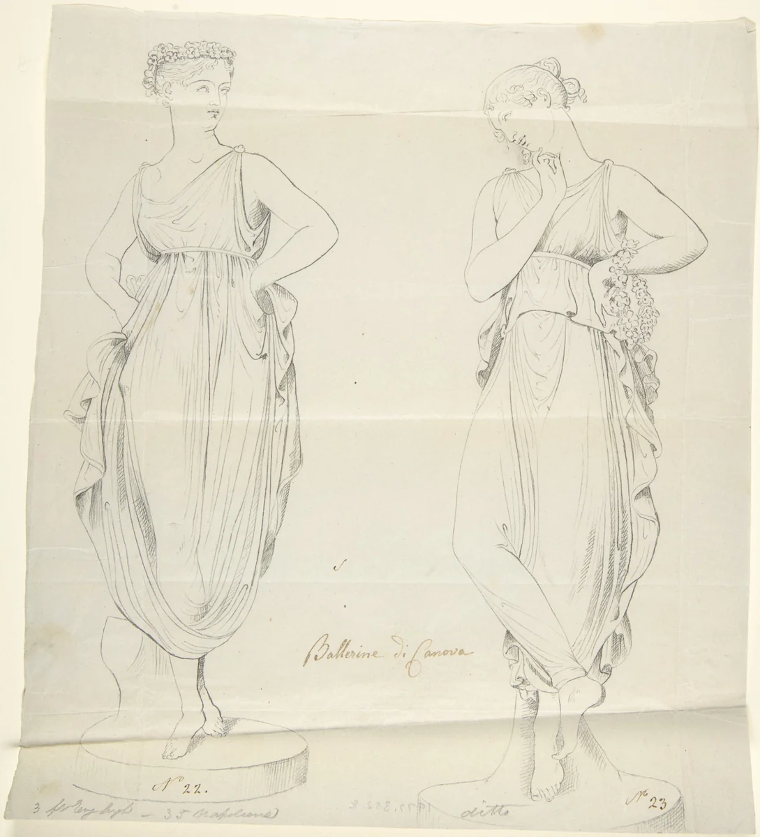 Sketch of two statues: Ballerinas by Canova by John Gibson, drawing, 1845-1855