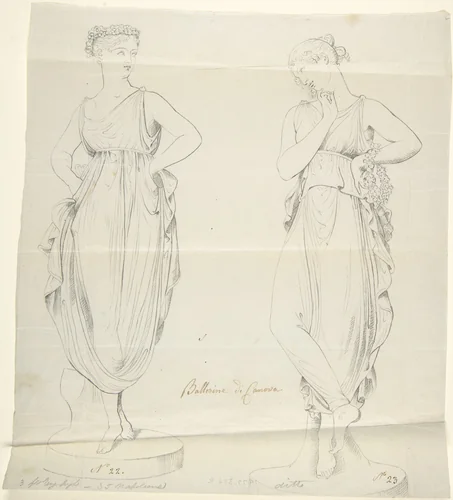 Sketch of two statues: Ballerinas by Canova by John Gibson, drawing, 1845-1855