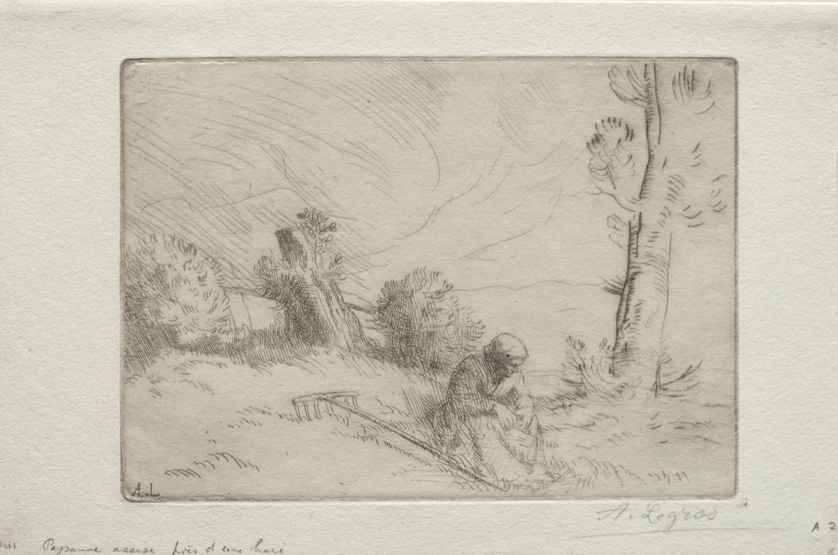 Peasant near a Stone Fence by Alphonse Legros, print, 1857-1911