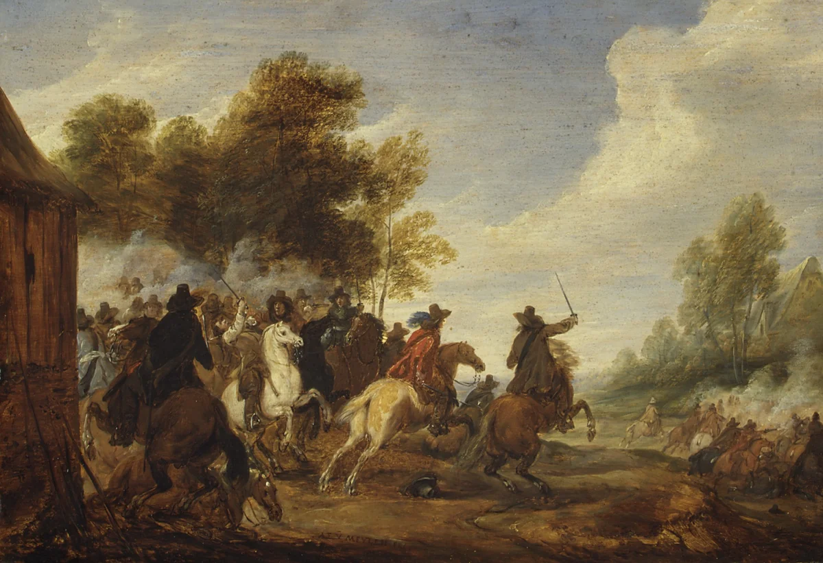 A Cavalry Engagement by Adam Frans van der Meulen, painting, 1652-1690