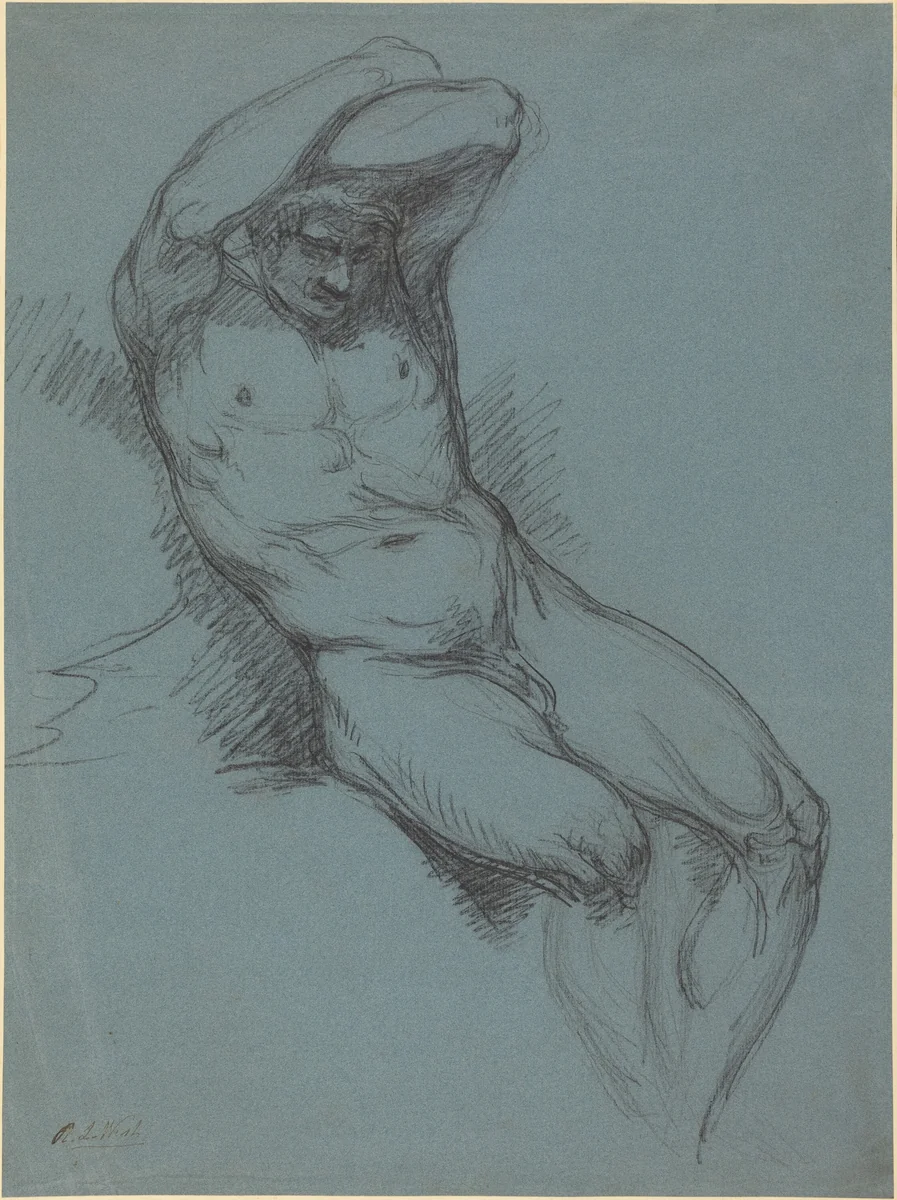 A Seated Male Nude with His Hands Crossed over His Head by Raphael Lamar West, drawing, 1769-1850