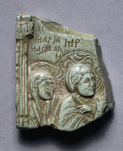 Fragment of an Icon of the Crucifixion with Mary Magdalene and the Virgin Mary by Unknown, sculpture, 1300-1399