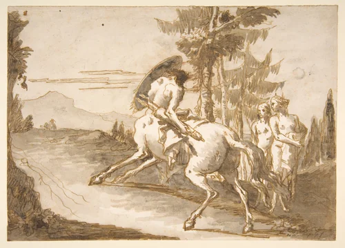 Centaur with Shield and Two Satyresses by Giovanni Domenico Tiepolo, drawing, 1727-1804