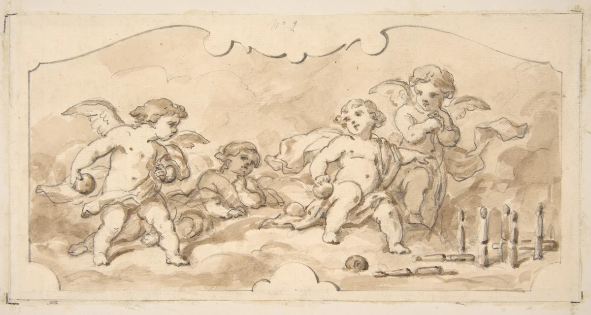 Putti at play by Jules-Edmond-Charles Lachaise, drawing, 1850-1900