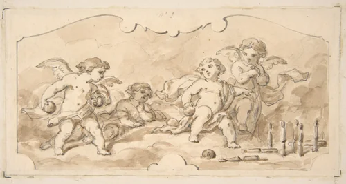 Putti at play by Jules-Edmond-Charles Lachaise, drawing, 1850-1900
