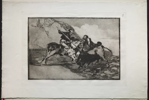 Bullfights: The Way in Which the Ancient Spaniards Hunted Bulls on Horseback in the Open Country by Francisco de Goya, print, 1816-1876