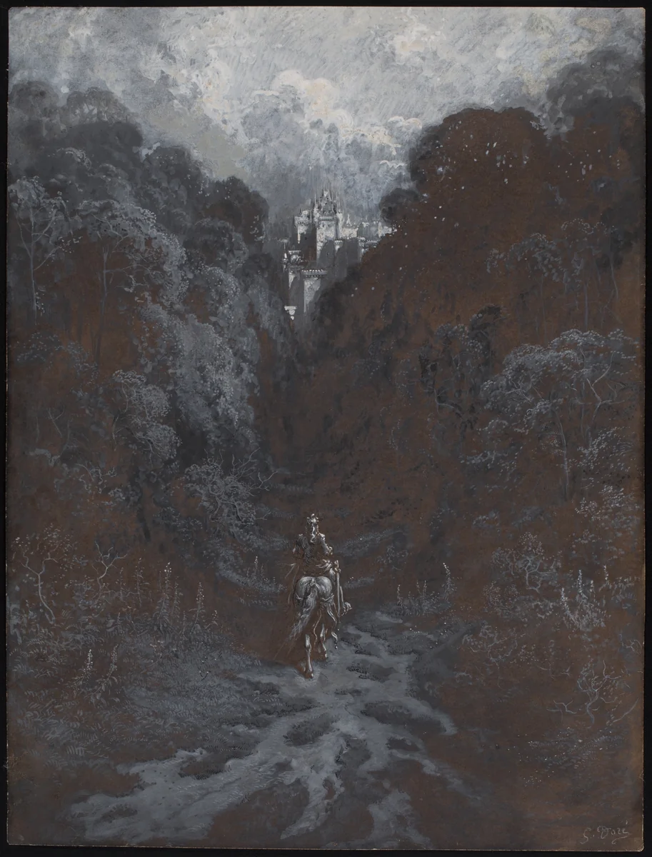 Sir Lancelot Approaching the Castle of Astolat by Gustave Doré, painting, 1852-1883