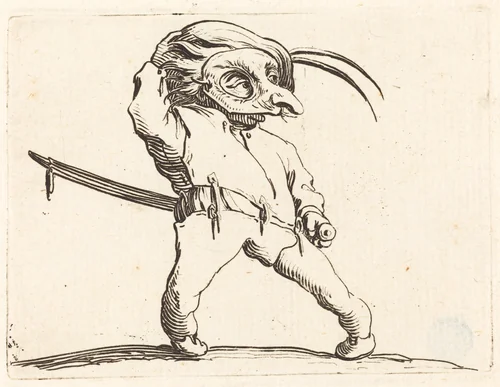 Masked Man with Twisted Feet by Jacques Callot, print, 1622