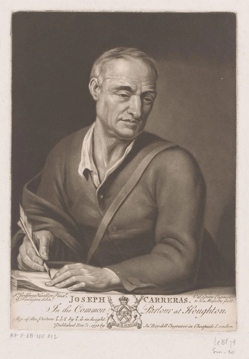 Portret van Joseph Carreras by Valentine Green, print, 1749-1813