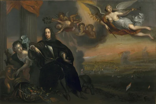 Allegory of Cornelis de Witt (1623-1672) as Instigator of the Victory at Chatham in 1667 by Jan de Baen, painting, 1672
