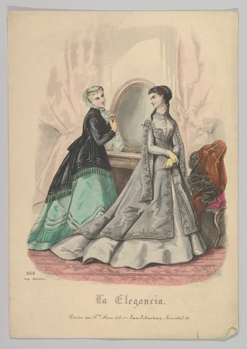 Two Women with a Mirror, No. 868, from La Elegancia (San Sebastian?) by Hélöise Leloir, print, 1820-1873