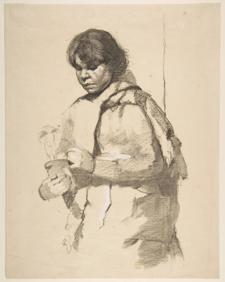 Girl with a Flower Pot by anonymous, drawing, 1800-1899
