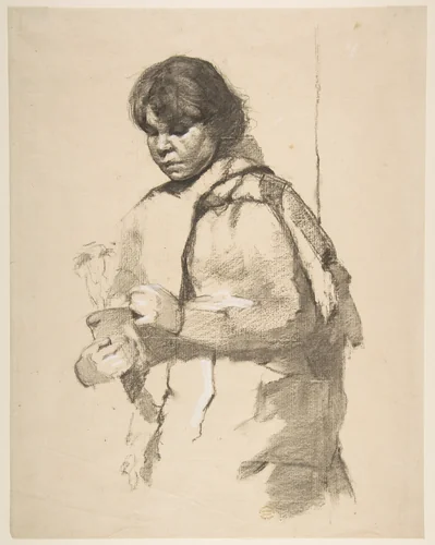 Girl with a Flower Pot by anonymous, drawing, 1800-1899