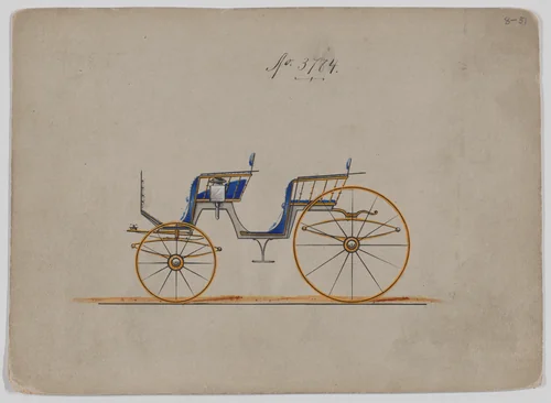 Design for 4 seat Phaeton, no top, no. 3784 by Brewster & Co., drawing, 1882