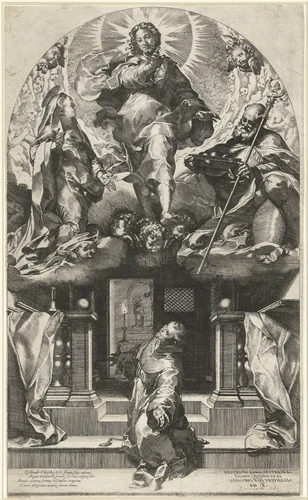 Christus verschijnt aan de Heilige Franciscus by Unknown, print, 1581