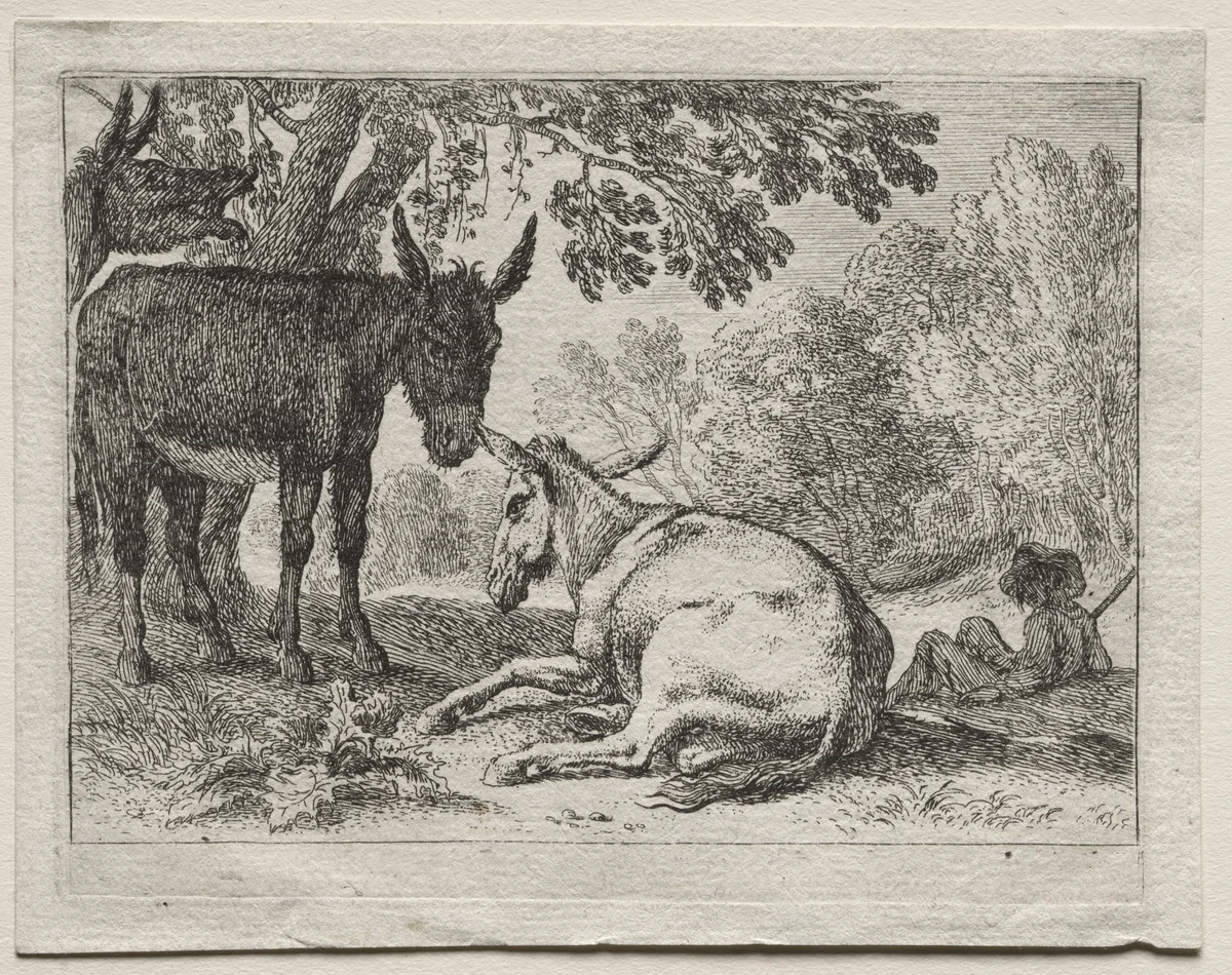 Animals in Landscapes: Donkeys by Herman van Swanevelt, print, 1620-1655