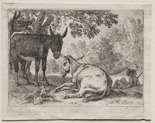 Animals in Landscapes: Donkeys by Herman van Swanevelt, print, 1620-1655