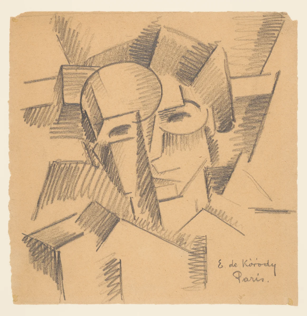 Cubist Study of A Head by Elemér de Kóródy, drawing, 1913
